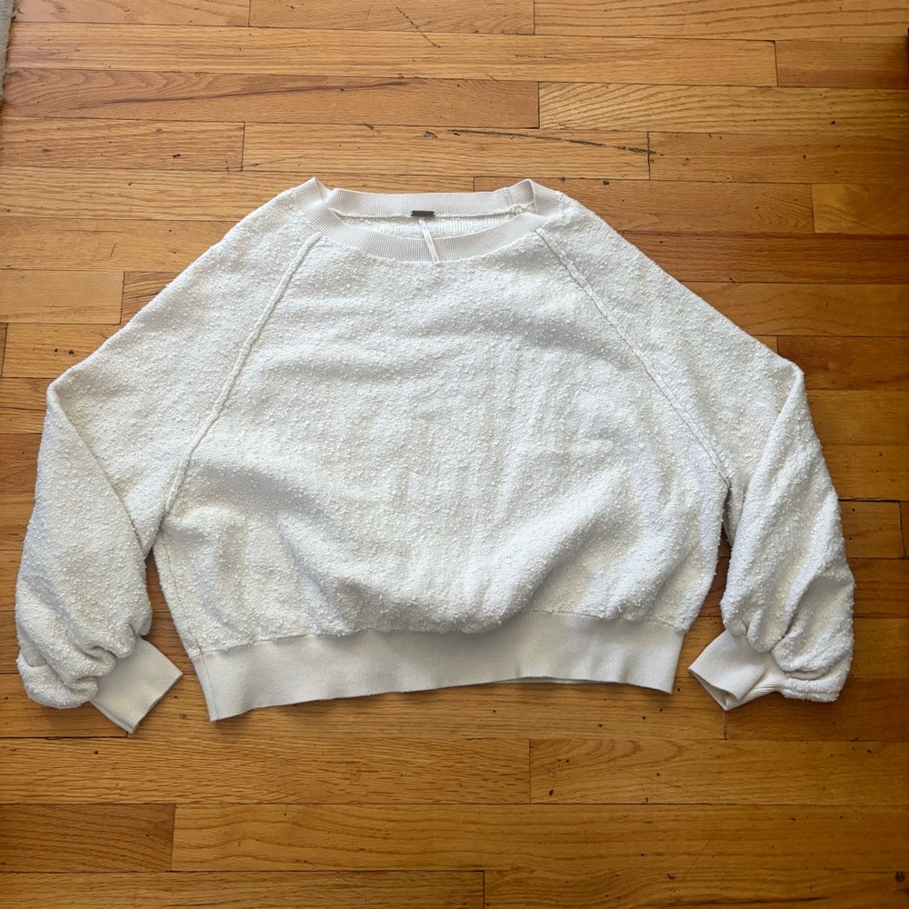 Free People White Cotton Textured Sweater Size Small